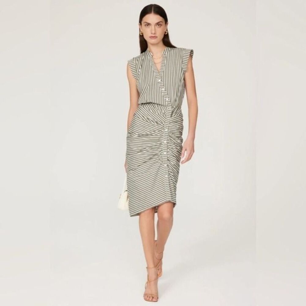 Veronica Beard Asymmetric-Button Striped Midi Dress Green White size 16
